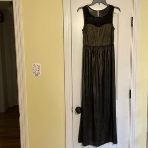 Paper Crane Black Gold Metallic Maxi Dress with Mesh Top